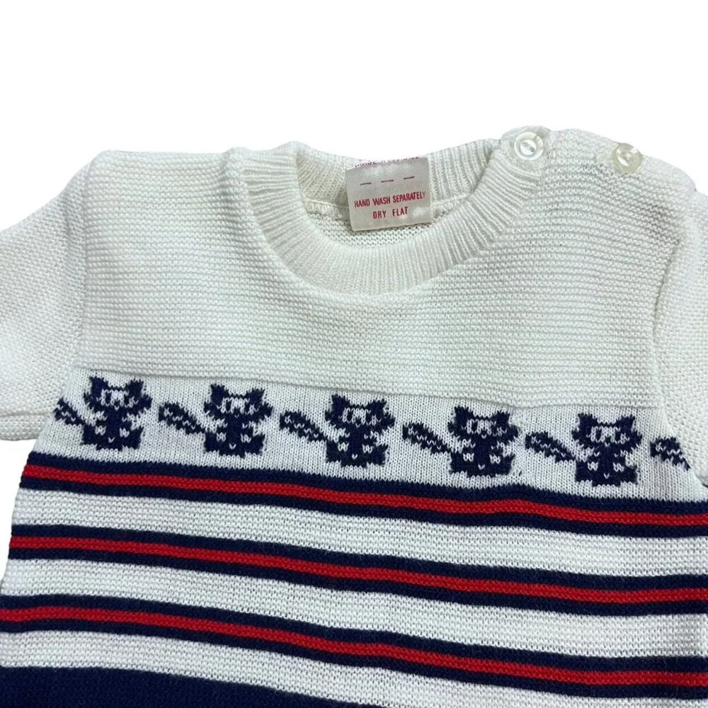 Vintage Friemanit L (6-12m) Fox Striped Sweater Bubble Romper
